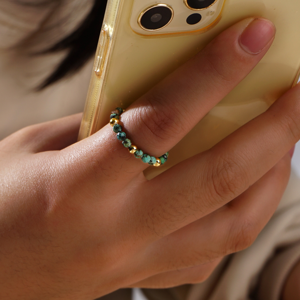 Bohemian Turquoise Stone Beaded Ring Unplated Boho Stackable African